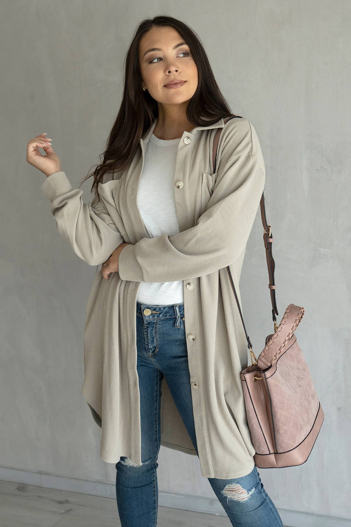 Jen & Co. - SKT2205 Edith Long Shacket with Pockets