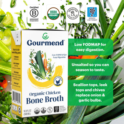 Gourmend Foods - Chicken Bone Broth (Organic, Just 7 Ingredients, Low FODMAP)