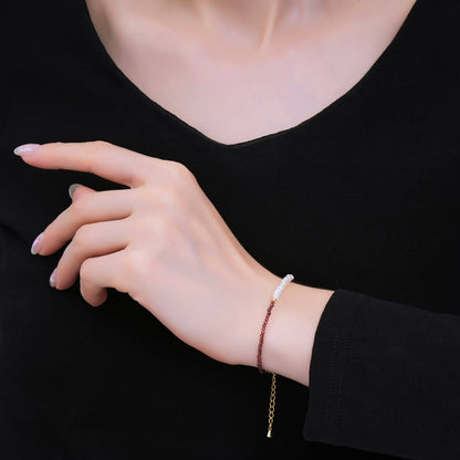 Aim Eternal - 24K Gold Filled Shell Pearl Multifaceted Natural Gemstone Bead 6.69 Inch Bracelet w. Extender | WA-03695 ~ WA-03717