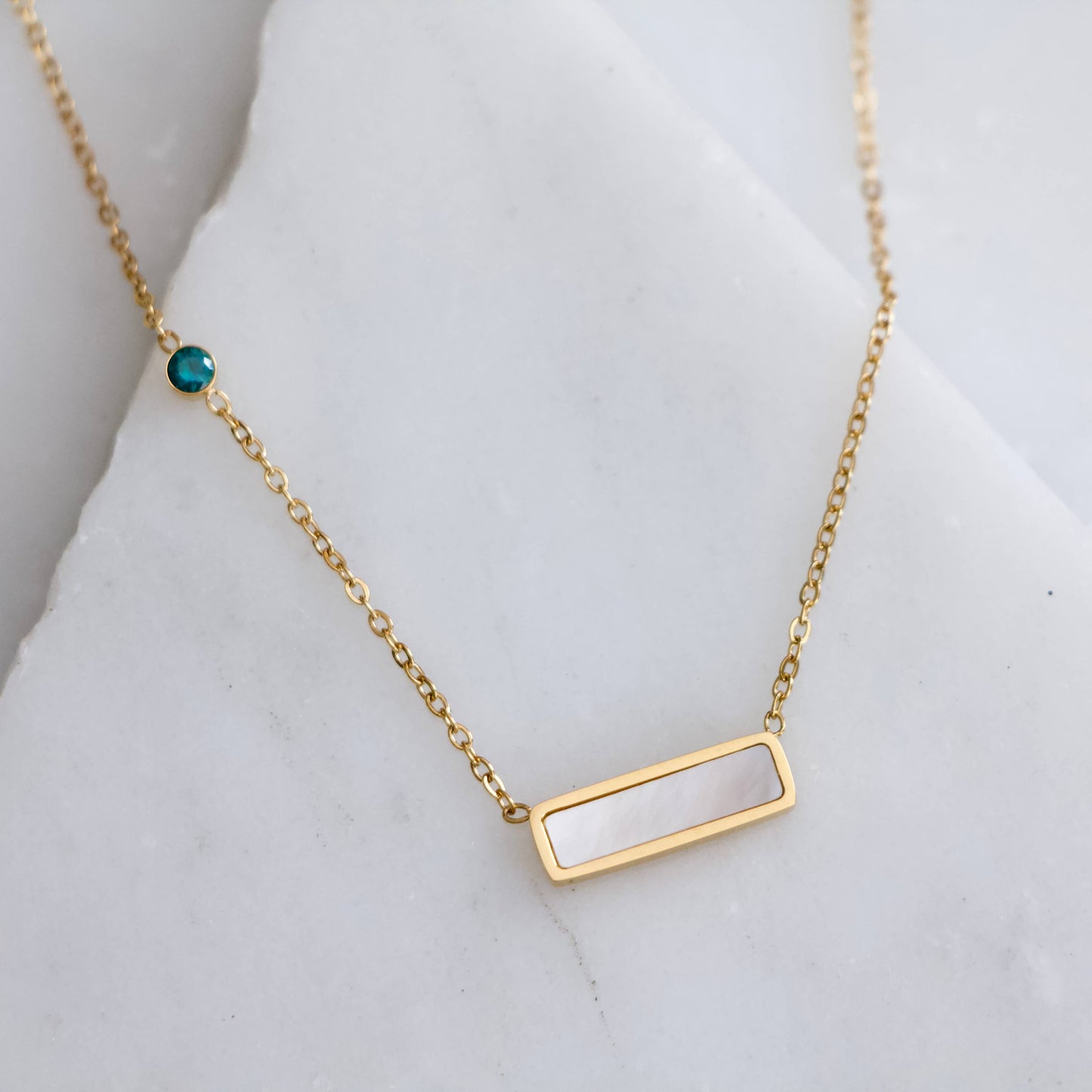 Mesa Blue - White Shell Inlay Bar Necklace - Waterproof  