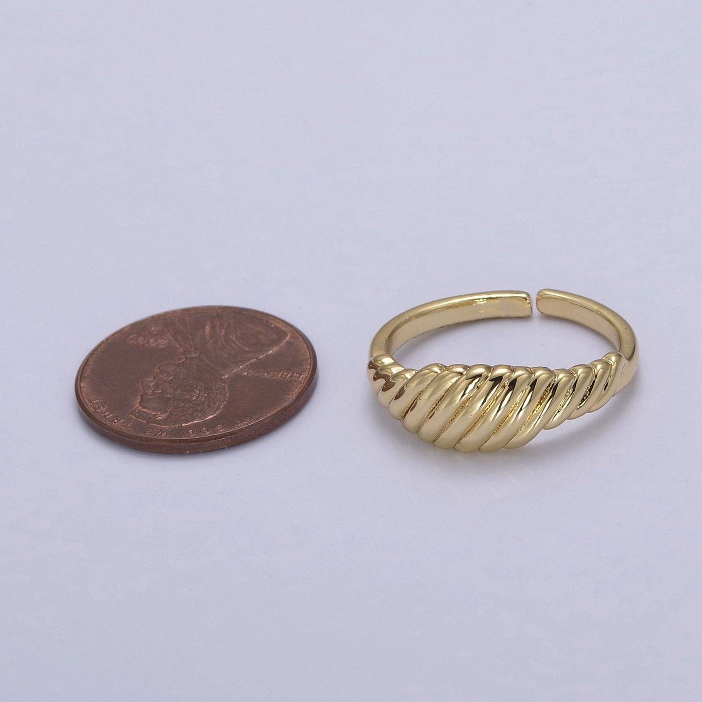 Aim Eternal - 24K Gold Filled Textured Croissant Adjustable Ring, Minimalist Everyday Dome Golden Ring S326