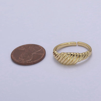 Aim Eternal - 24K Gold Filled Textured Croissant Adjustable Ring, Minimalist Everyday Dome Golden Ring S326