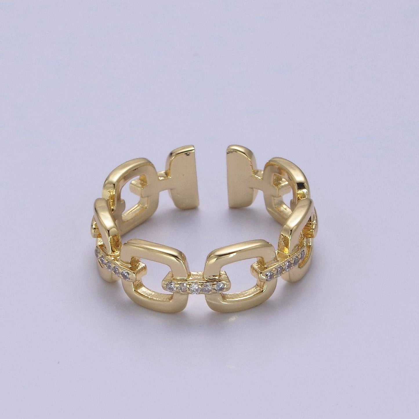 Aim Eternal - 24K Gold Filled Cable Paperclip Chain Link Ring, Dainty Micro Pave Cubic Zirconia CZ Ring S-347