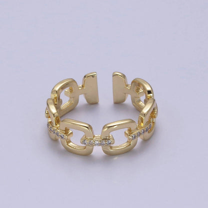 Aim Eternal - 24K Gold Filled Cable Paperclip Chain Link Ring, Dainty Micro Pave Cubic Zirconia CZ Ring S-347