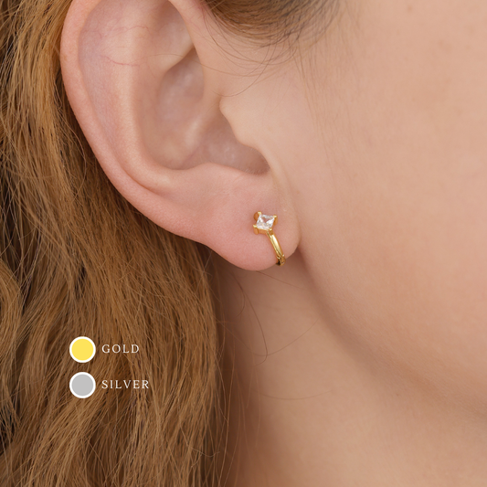Melange Blanc - E183 huggie earring, diamond hoops, Diamond Huggie Earring