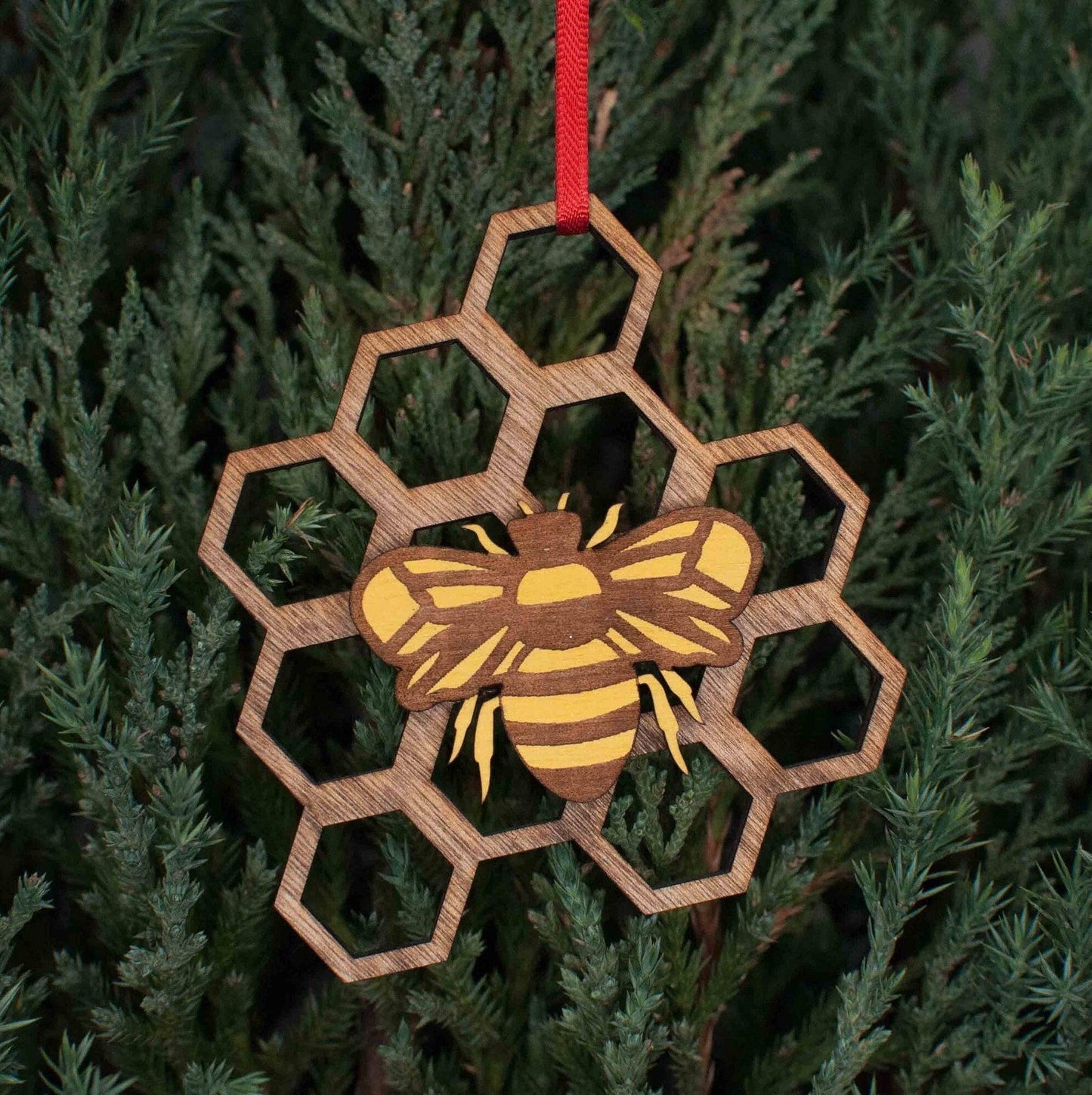 The Little Ornament Shop - Honey Bee with Comb Christmas Ornament