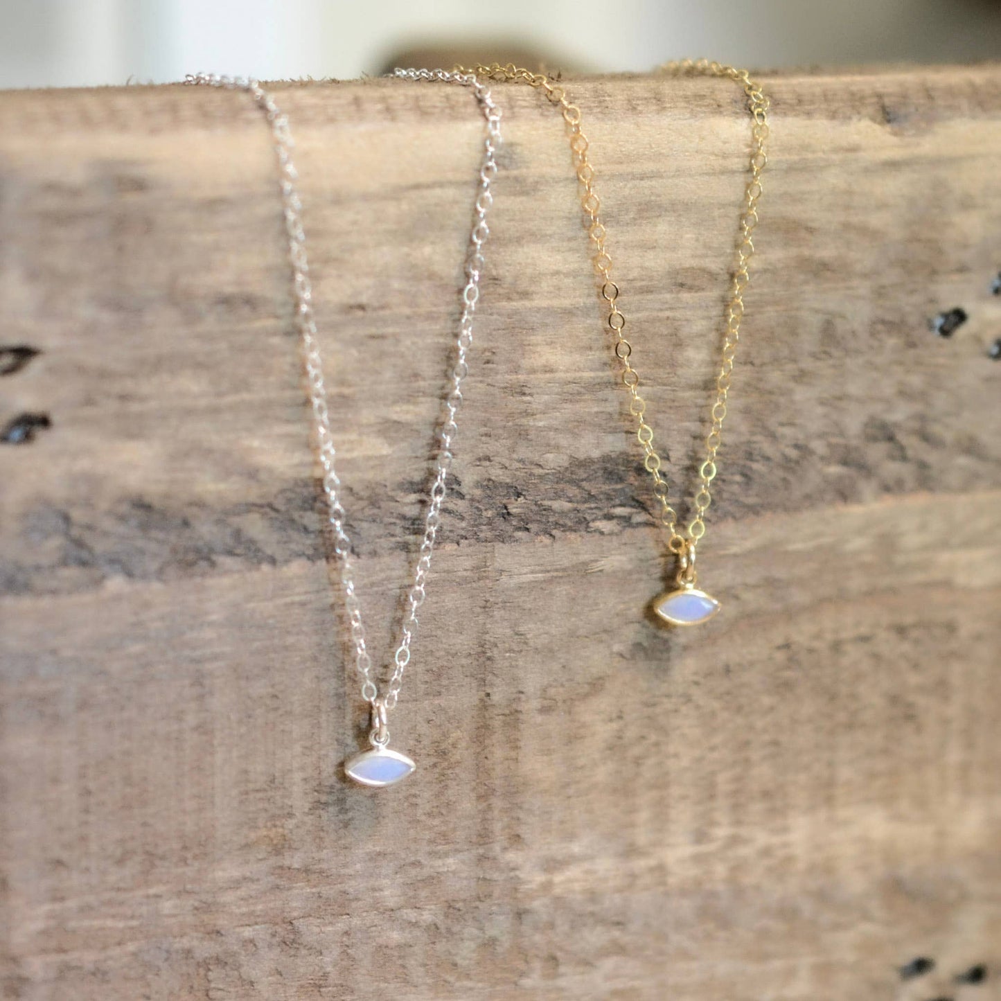 Sela+Sage - Opalite, Rainbow Fire Opal Marquise Charm, Evil Eye Necklace