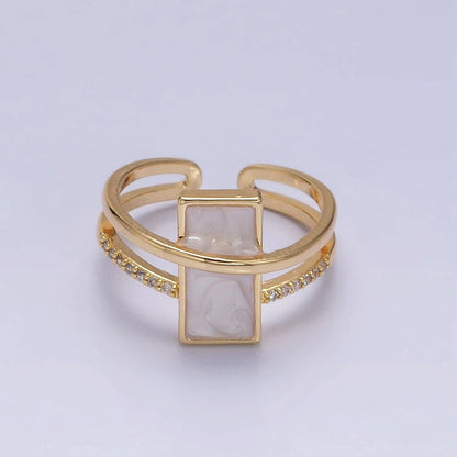 Aim Eternal - White Sparkly Enamel Bar Micro Paved CZ Double Band Ring