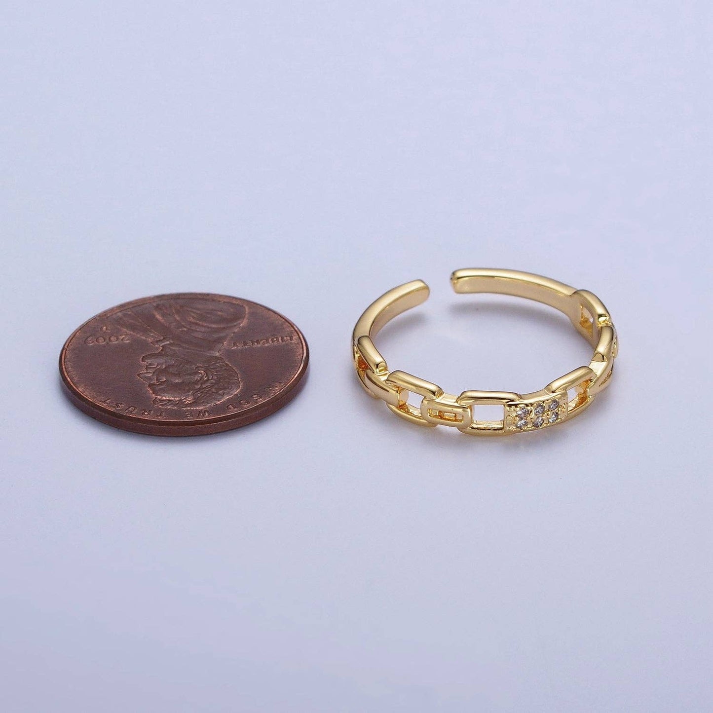 Aim Eternal - Minimalist Cable Chain Link Micro Paved Cubic Zirconia Adjustable Ring | X590