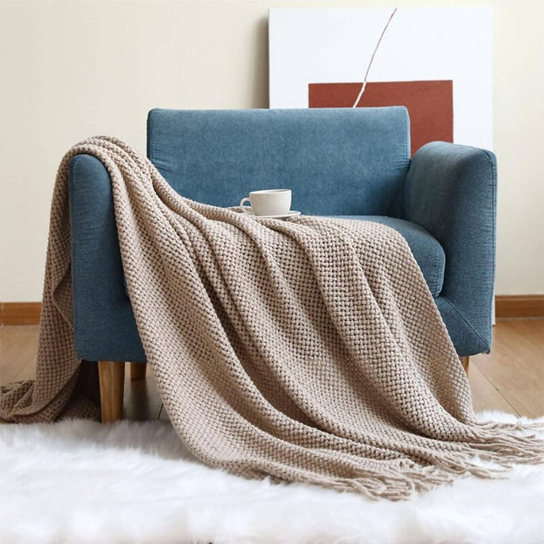 Fennco Styles - Knit Textured 50x60 Inch Throw Blanket with Fringe