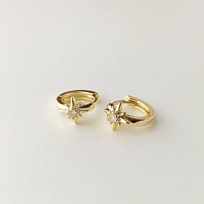 Melange Blanc - E168 star huggie earring, star huggies, star hoop, starburst