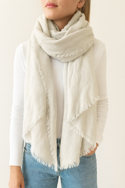 Fennco Styles - White Solid Cashmere Blend Woven Blanket Scarf