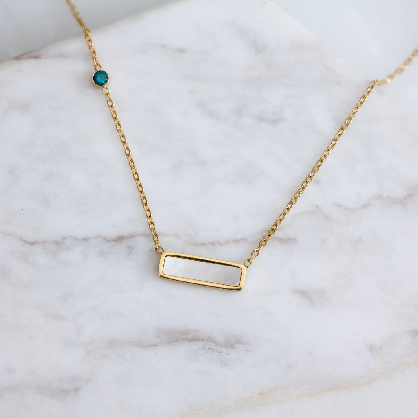 Mesa Blue - White Shell Inlay Bar Necklace - Waterproof  