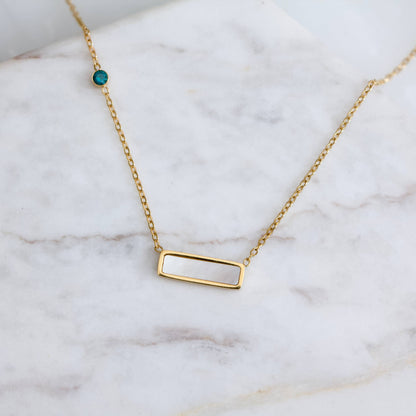 Mesa Blue - White Shell Inlay Bar Necklace - Waterproof  