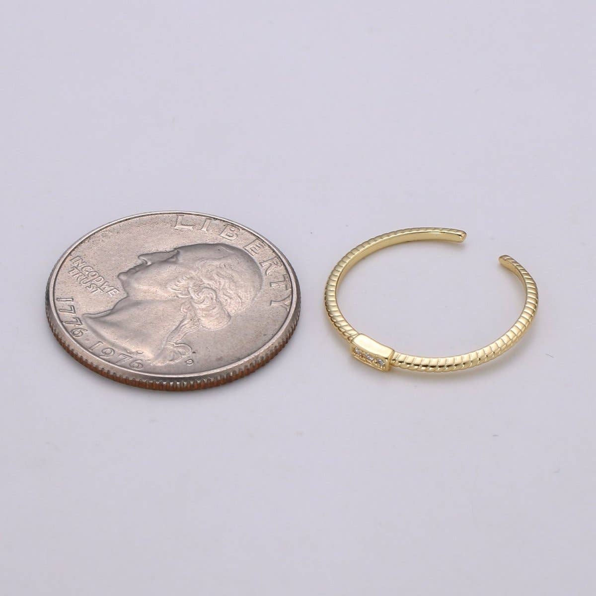 Aim Eternal - Trilogy Pave CZ 24K Gold Ring, Cubic Adjustable Gold Ring, Simple Ring, Clear Cubic Zirconia Ring- R-198