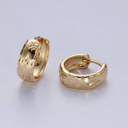 Aim Eternal - Gold Earrings with Textured North Star Carved Wide Small Huggie Hoop Earrings - X828