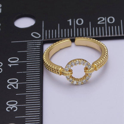 Aim Eternal - 14K Gold Filled Open Circle Round Micro Paved CZ Textured Band Ring | O2071