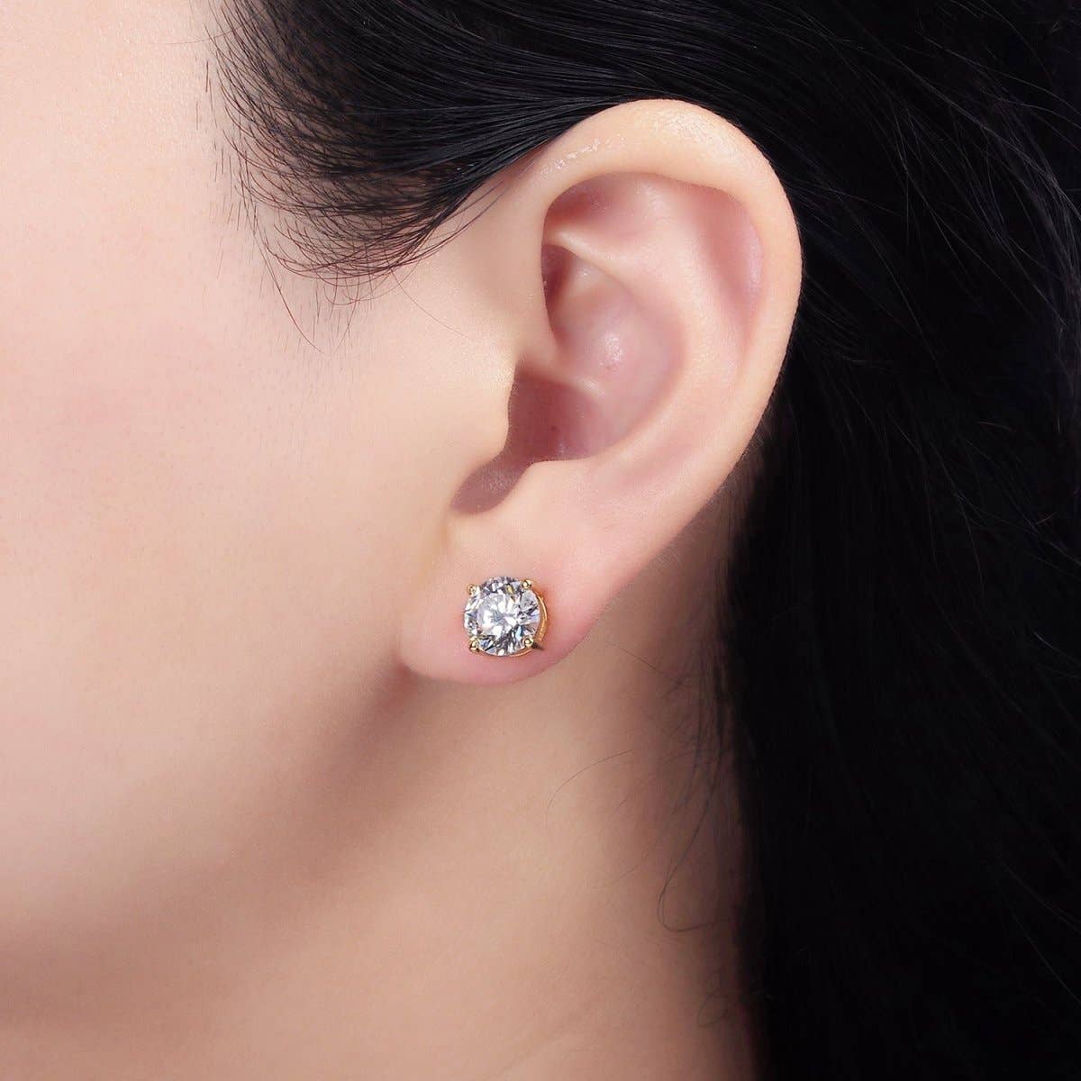 Aim Eternal - 14K Gold Filled 8mm Clear CZ Round Bezel Stud Earrings | AE771