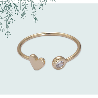 Aim Eternal - Simple Minimalist Heart & CZ Stone Adjustable Open Ring