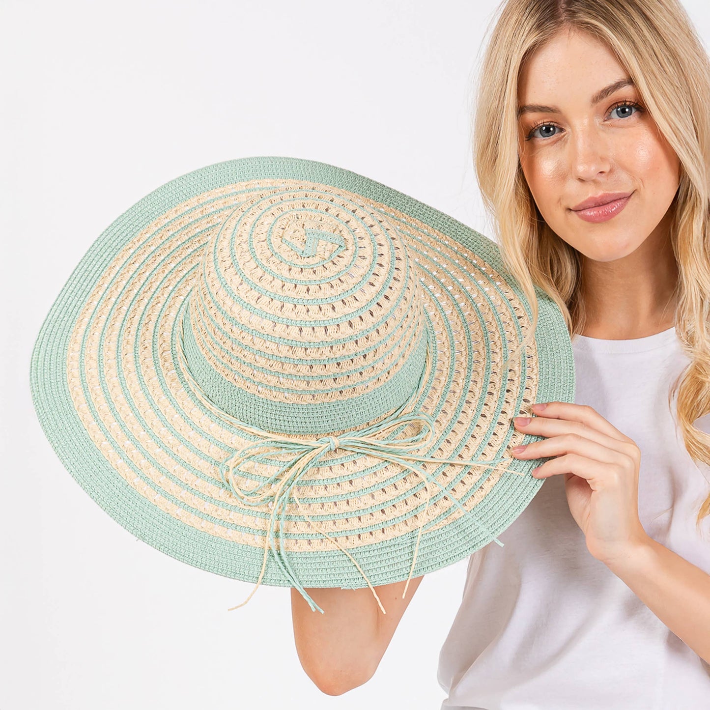 Hana - Striped Pattern Wide Brim Summer Floppy Sun Hat