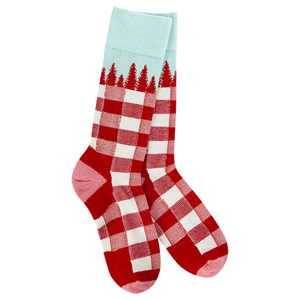 World's Softest® Socks - Wood Crew Red Tree Plaid