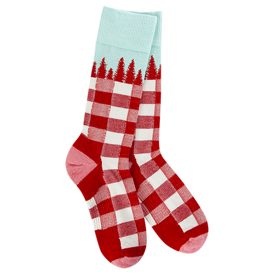 World's Softest® Socks - Wood Crew Red Tree Plaid