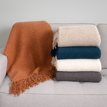 Fennco Styles - Knit Textured 50"x60" Throw Blanket with Fringe