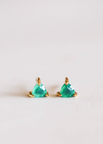 JaxKelly - Mini Energy Gem - Green Onyx - Gold Earrings