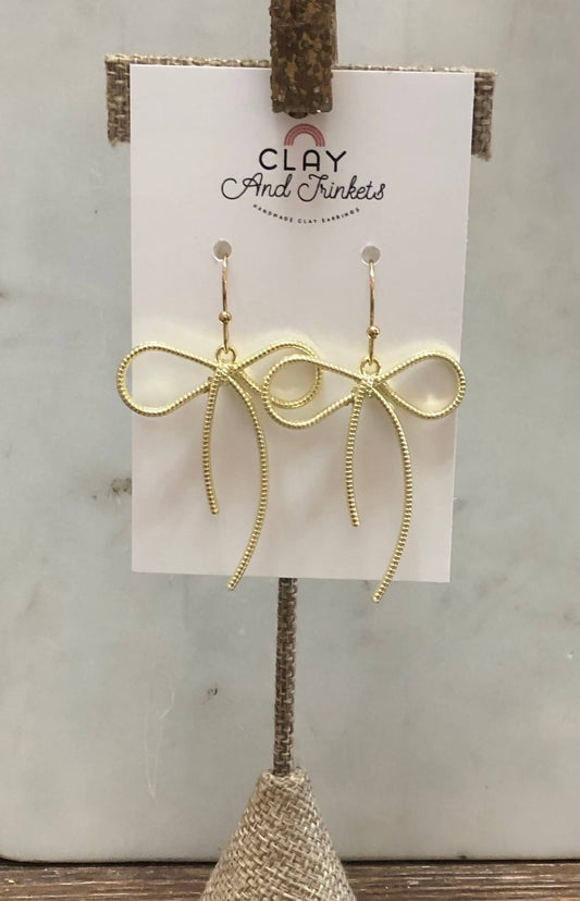 Clay and Trinkets - Textured Bow Dangle Earrings