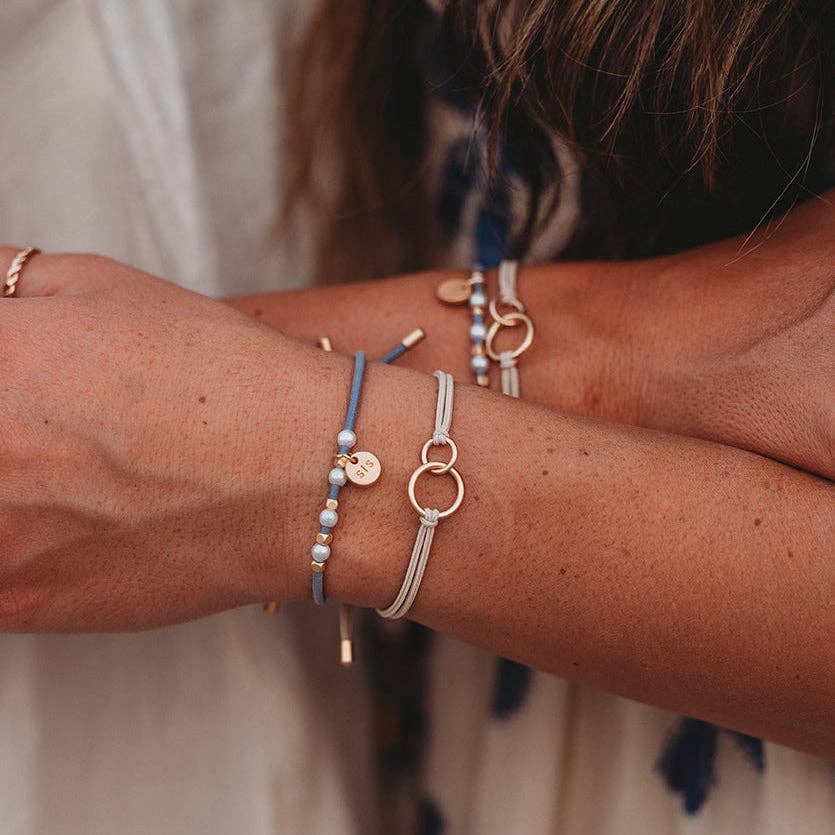 K'lani hair tie bracelets - "Sisters" Gold & Pearl Shareable Hair Tie Bracelet Set