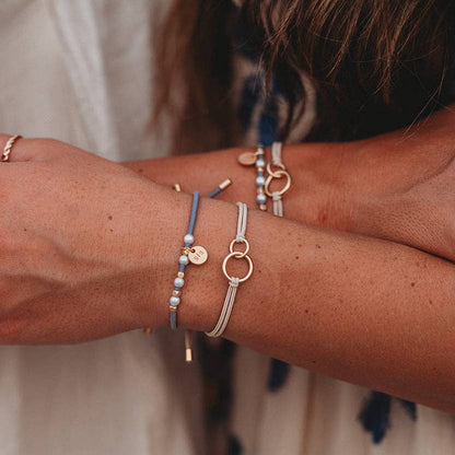 K'lani hair tie bracelets - "Sisters" Gold & Pearl Shareable Hair Tie Bracelet Set
