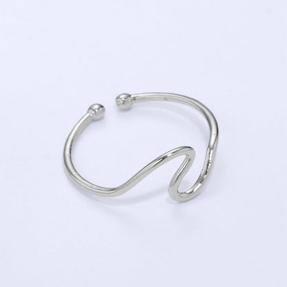 Aim Eternal - Minimalist Ring Gold Open Ring Wave Curvy Ring, Thin Ring Gold Ring Dainty Stackable Ring Adjustable Ring.R-084