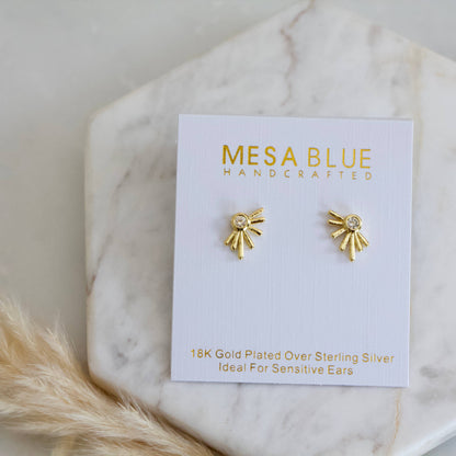 Mesa Blue - CZ Starburst Stud Earrings - Gold Plated Sterling Silver