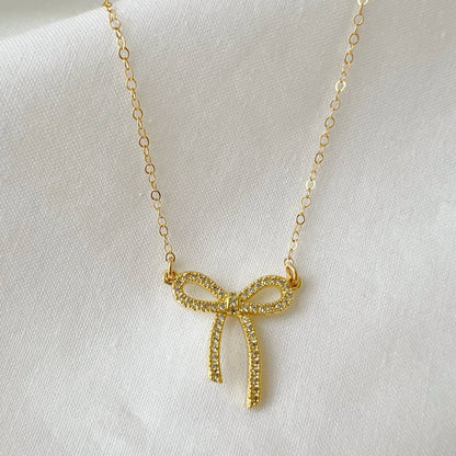 True by Kristy Jewelry - Bow Ribbon CZ Gold Filled Necklace