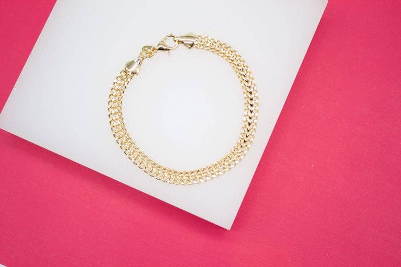 MIA Jewelry - 18K Gold Filled 5mm Designed Double Link Bracelet (I275)