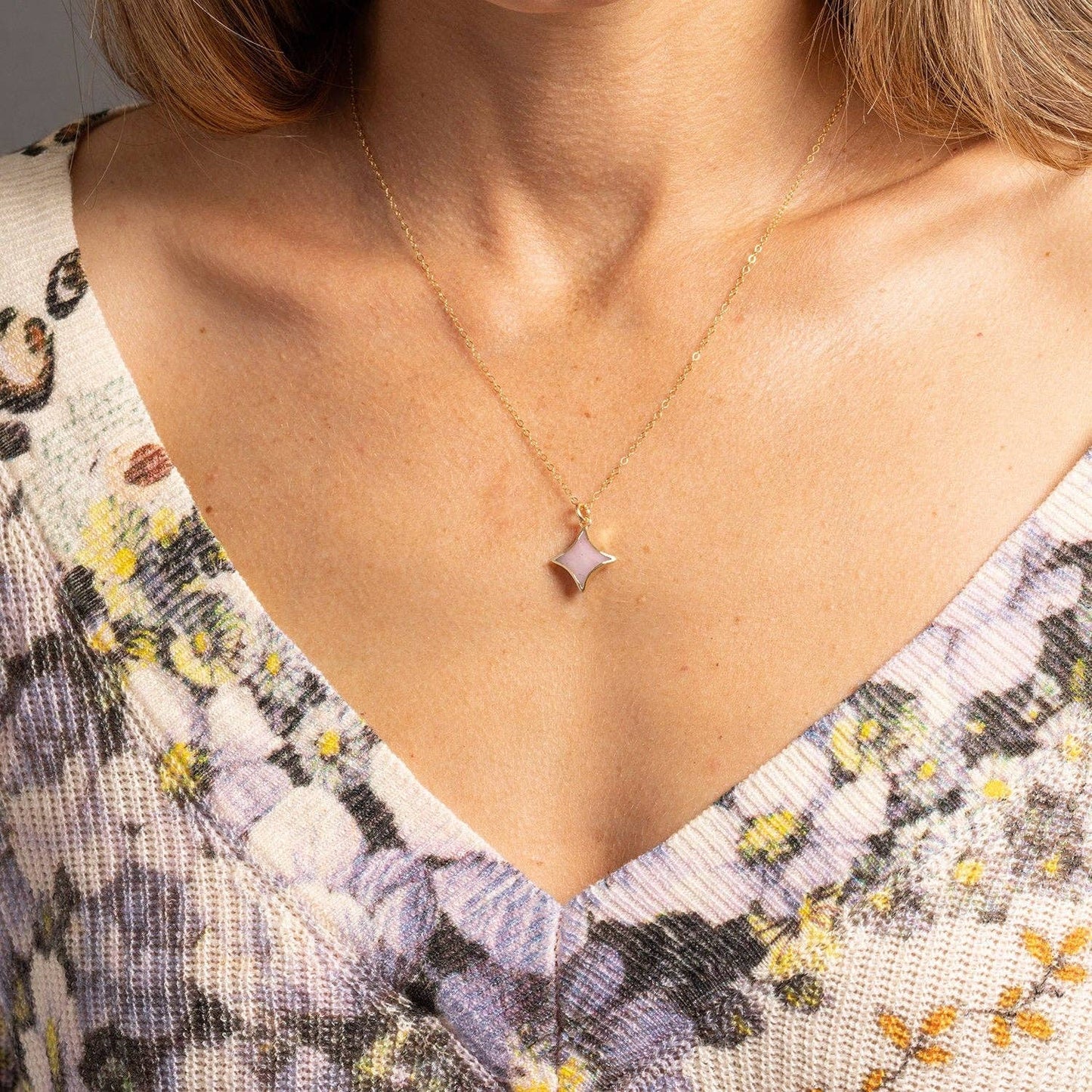 Soul & Little Rose - Pink Opal Star Gold Necklace 14k gold filled adjustable dainty chain