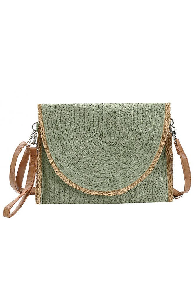 Hana - Frayed Trim Two Tone Straw Clutch Crossbody Bag