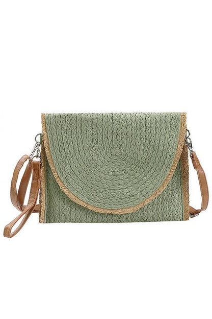 Hana - Frayed Trim Two Tone Straw Clutch Crossbody Bag