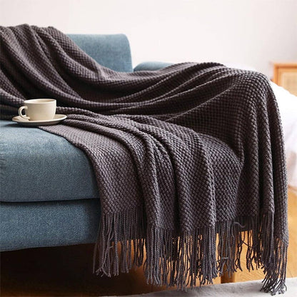 Fennco Styles - Knit Textured 50x60 Inch Throw Blanket with Fringe