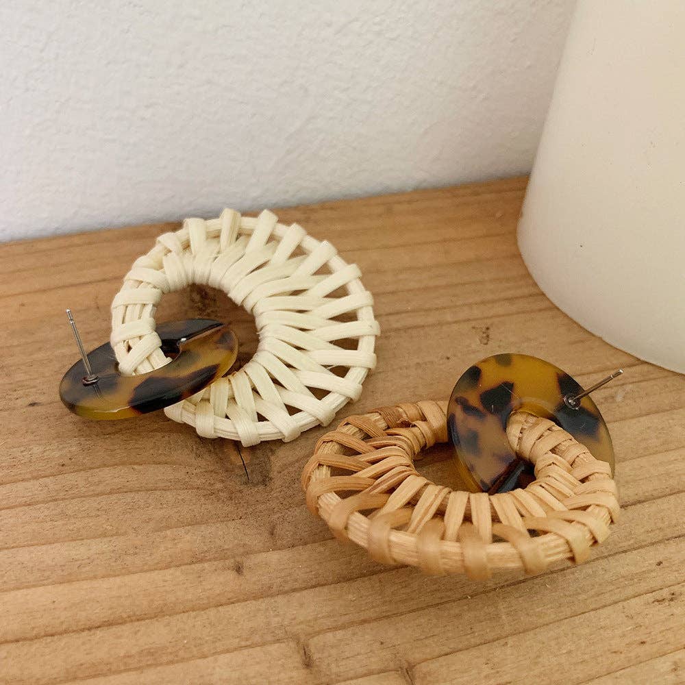 Dipped Shop - Leopard Round Rattan Acrylic Drop Earrings DPJE1714