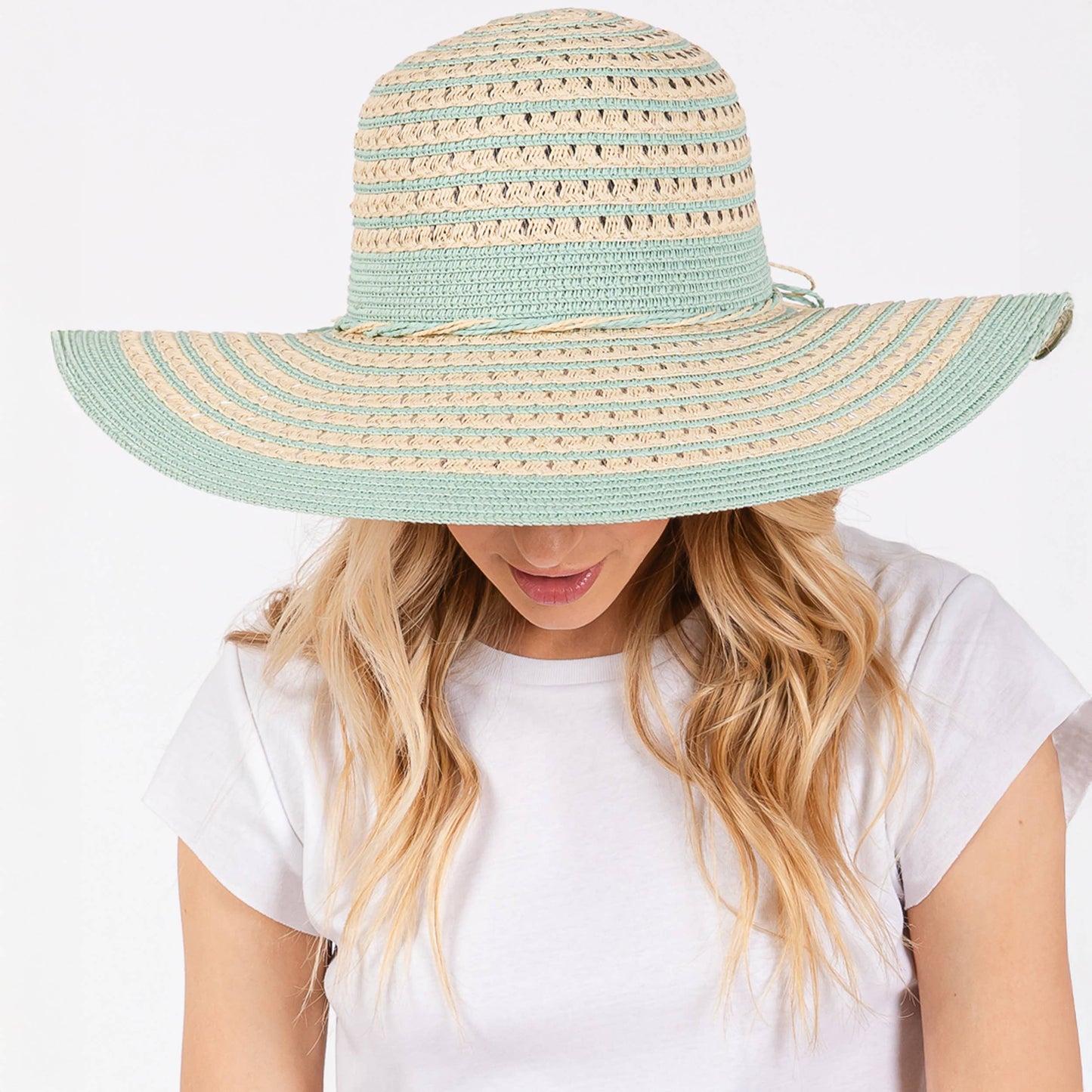 Hana - Striped Pattern Wide Brim Summer Floppy Sun Hat