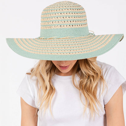 Hana - Striped Pattern Wide Brim Summer Floppy Sun Hat