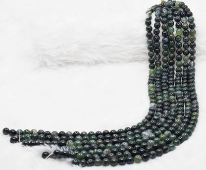 Soothing Crystals - Moss Agate Round Beads 4mm, 6mm, 8mm, 10mm,12mm Mala Beads