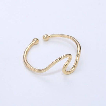 Aim Eternal - Minimalist Ring Gold Open Ring Wave Curvy Ring, Thin Ring Gold Ring Dainty Stackable Ring Adjustable Ring.R-084