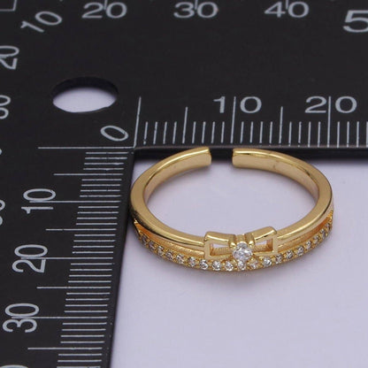 Aim Eternal - Dainty Gold Filled Bow CZ Ring Open Adjustable Ring S-514