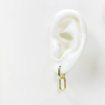 Melange Blanc - E178 gold oval link chain huggie hoop dangle earrings