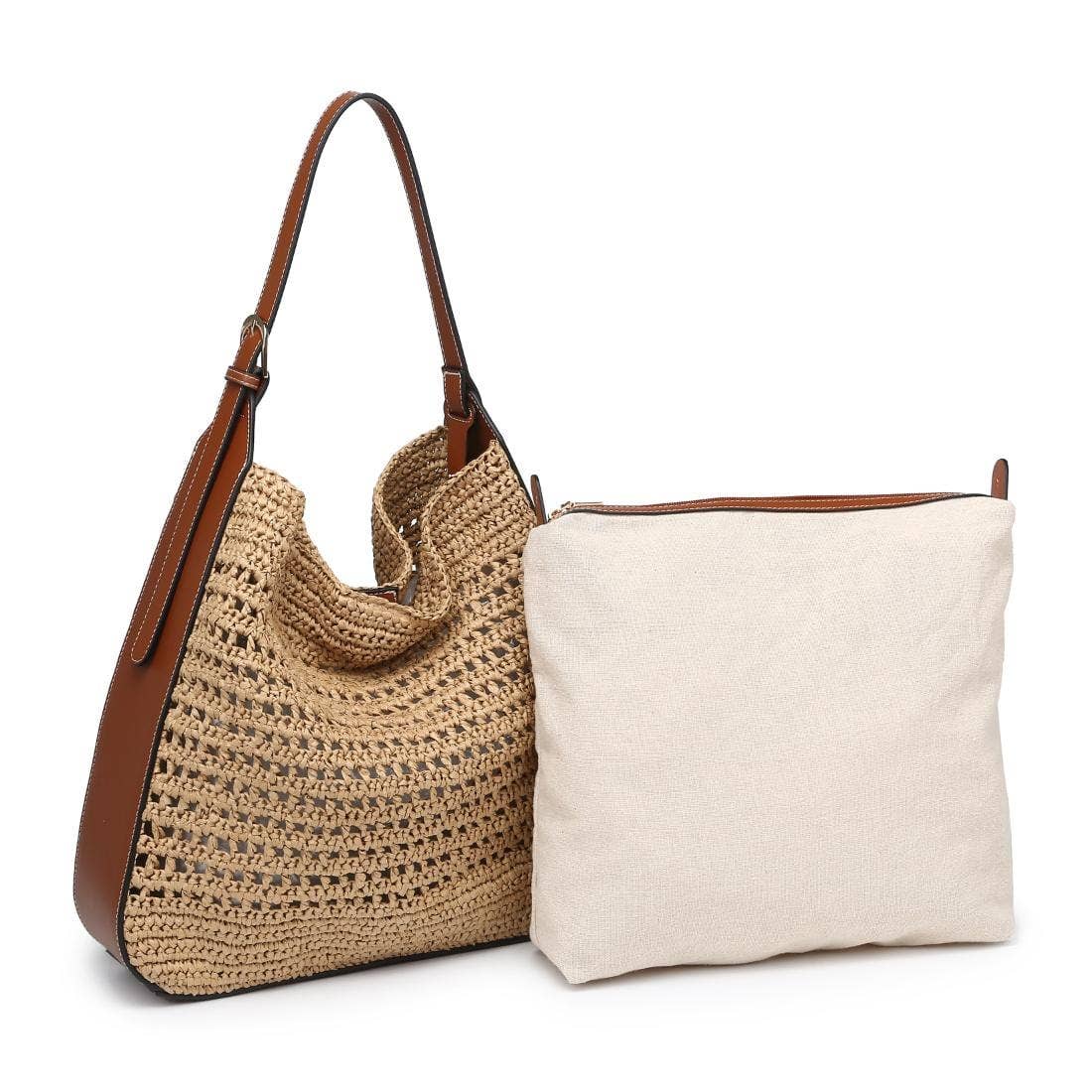 MiMi Wholesale - 36007ML 2 in 1 Savannah Straw Hobo Tote Bag With Pouch