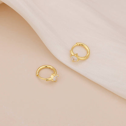 Melange Blanc - E183 huggie earring, diamond hoops, Diamond Huggie Earring