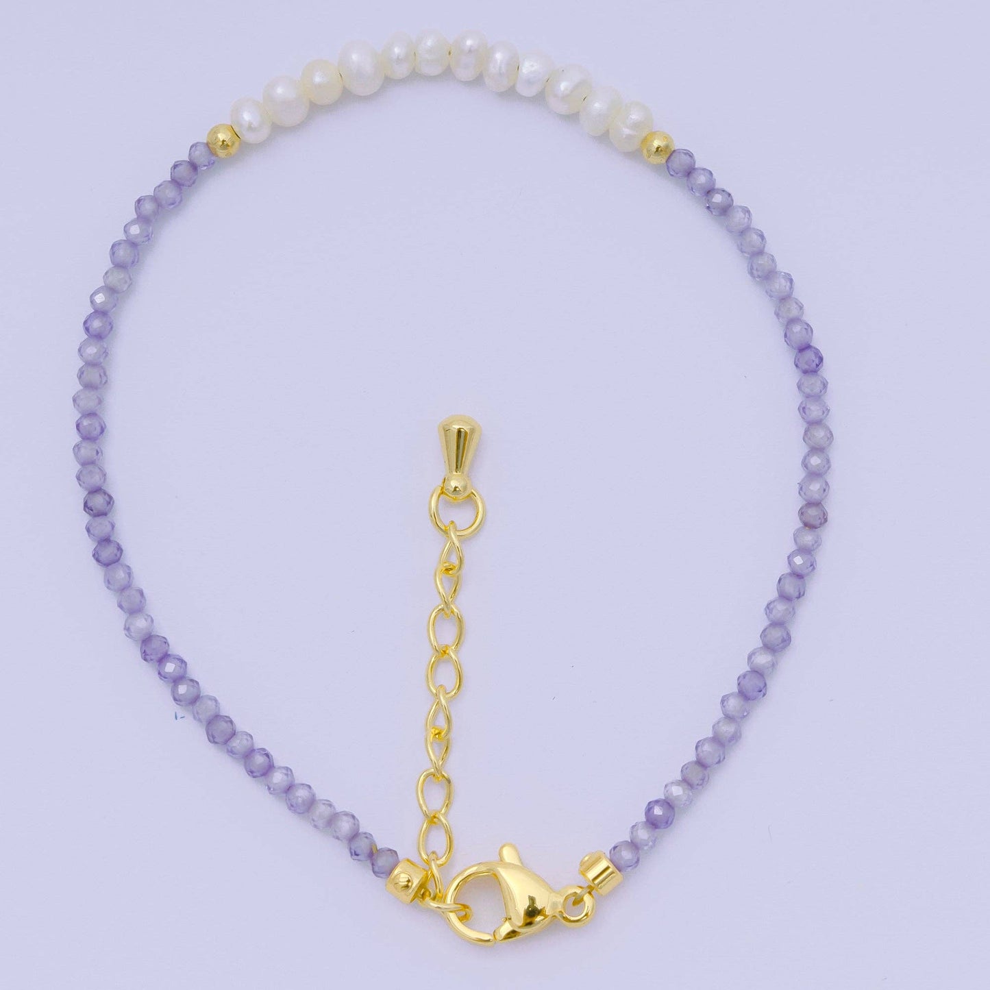 Aim Eternal - 24K Gold Filled Shell Pearl Multifaceted Natural Gemstone Bead 6.69 Inch Bracelet w. Extender | WA-03695 ~ WA-03717