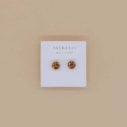 JaxKelly - Round CZ - Coffee - Gold Earrings